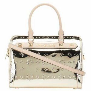 Michael Kors Kara Duffle Mirror Metallic Satchel Shoulder Bag Gold Purse